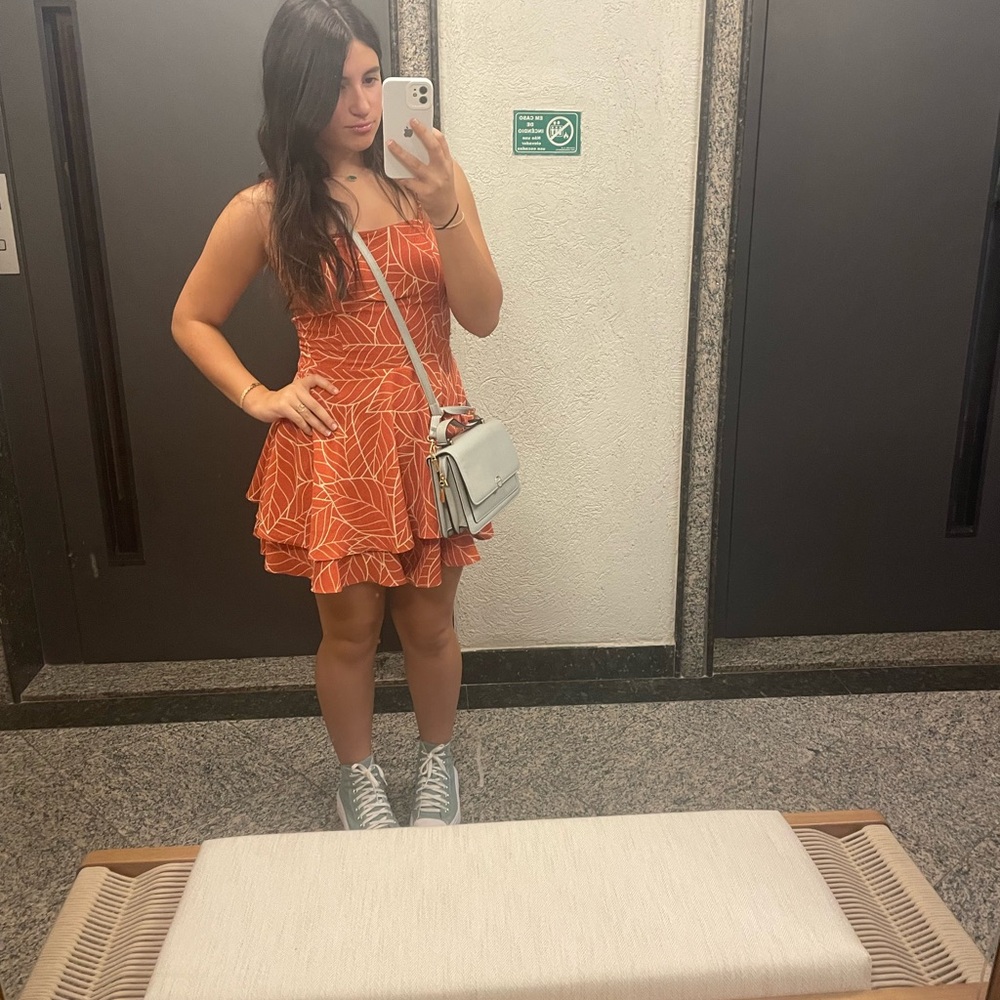 Orange Leaf Print Dress